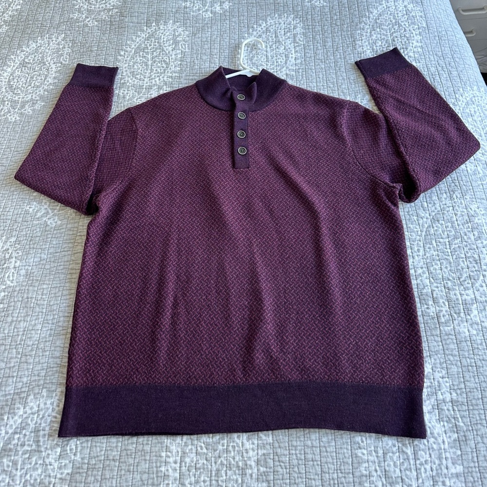 Untuckit men's sorensen cross stitch merino wool henley sweater purple XL